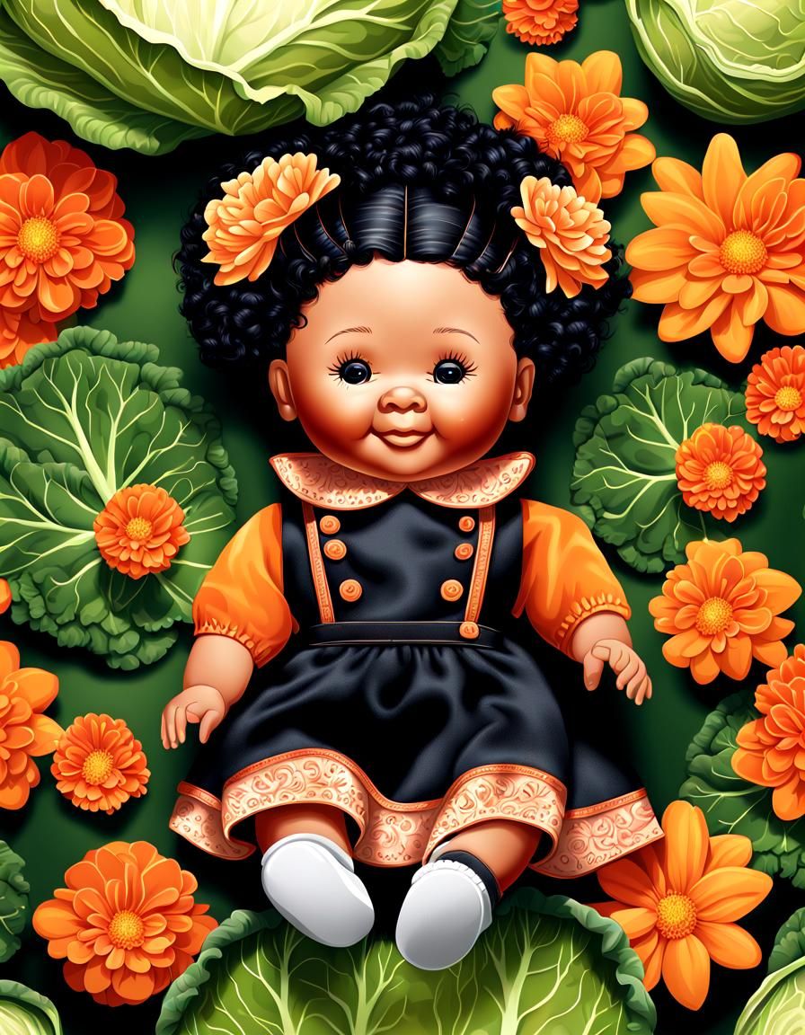 Smiling Cabbage Patch Doll in Flat Vector Art