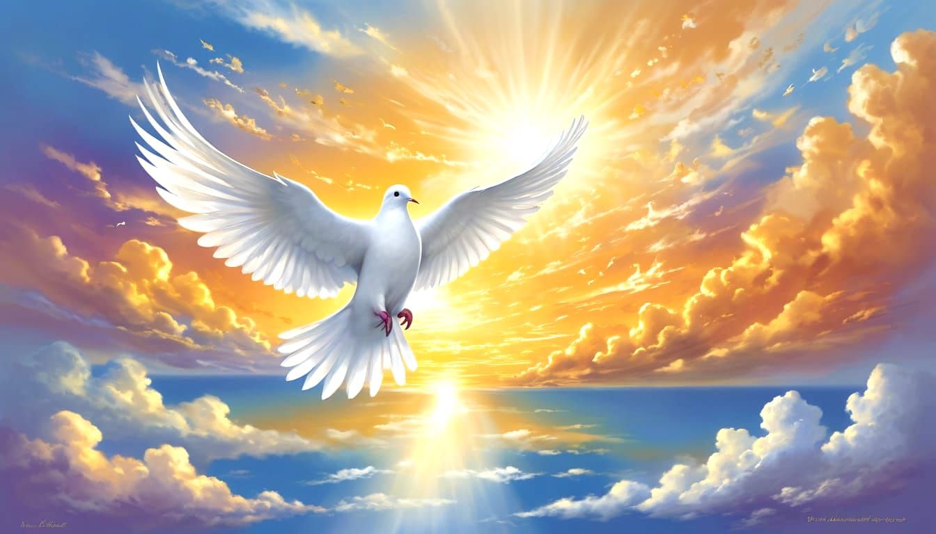 Serene Love Dove in Golden Gradient Cloud