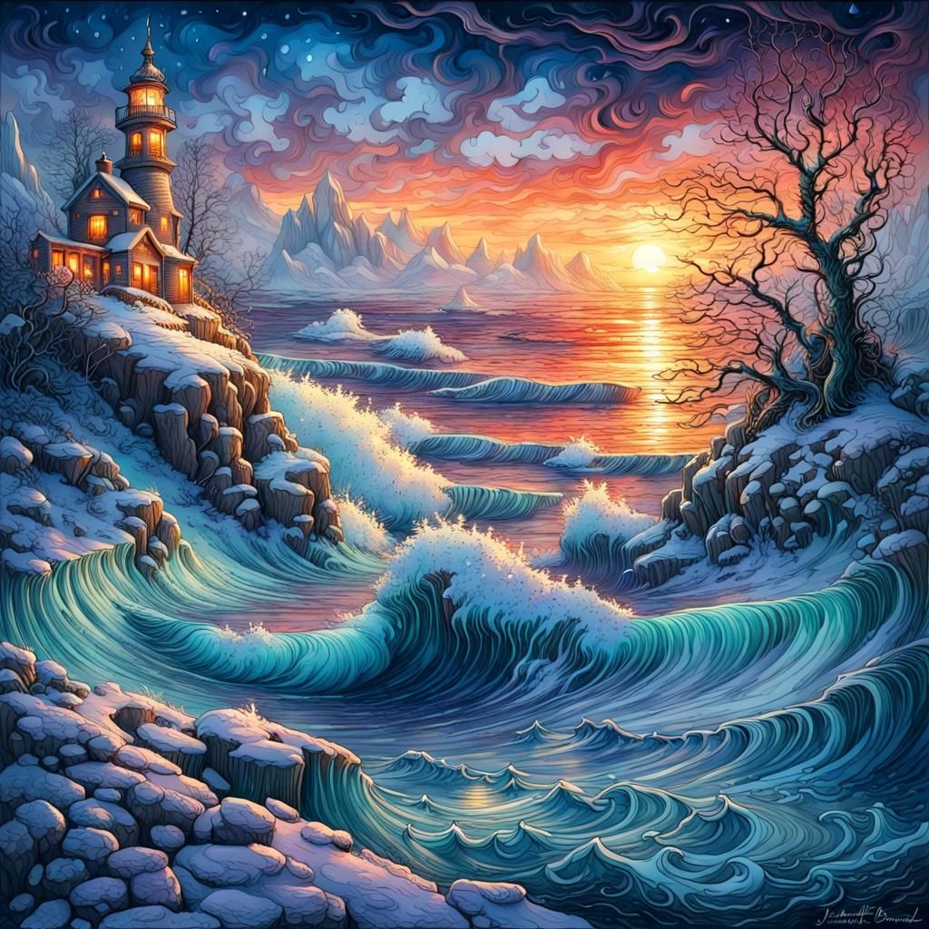 Chaotic winter seascape