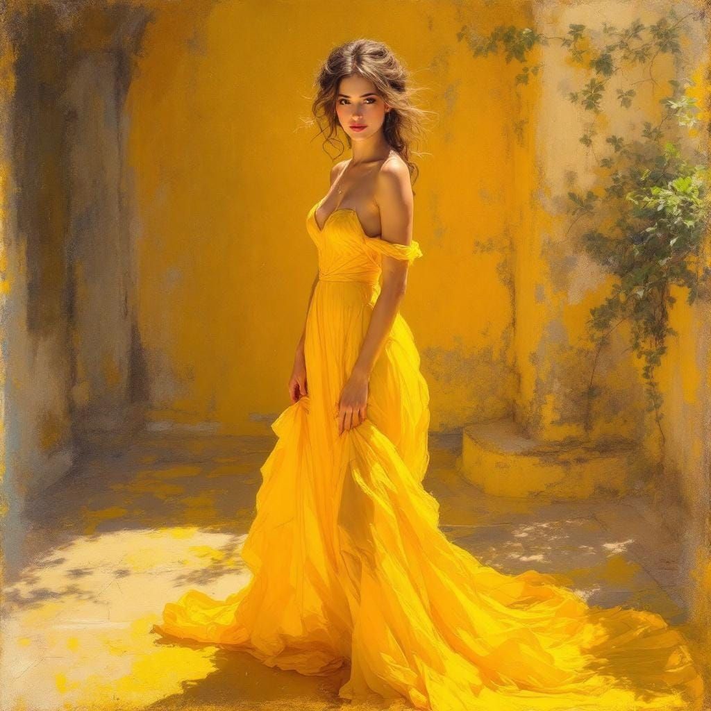 Woman in Yellow Gown: An Oil Painting Masterpiece