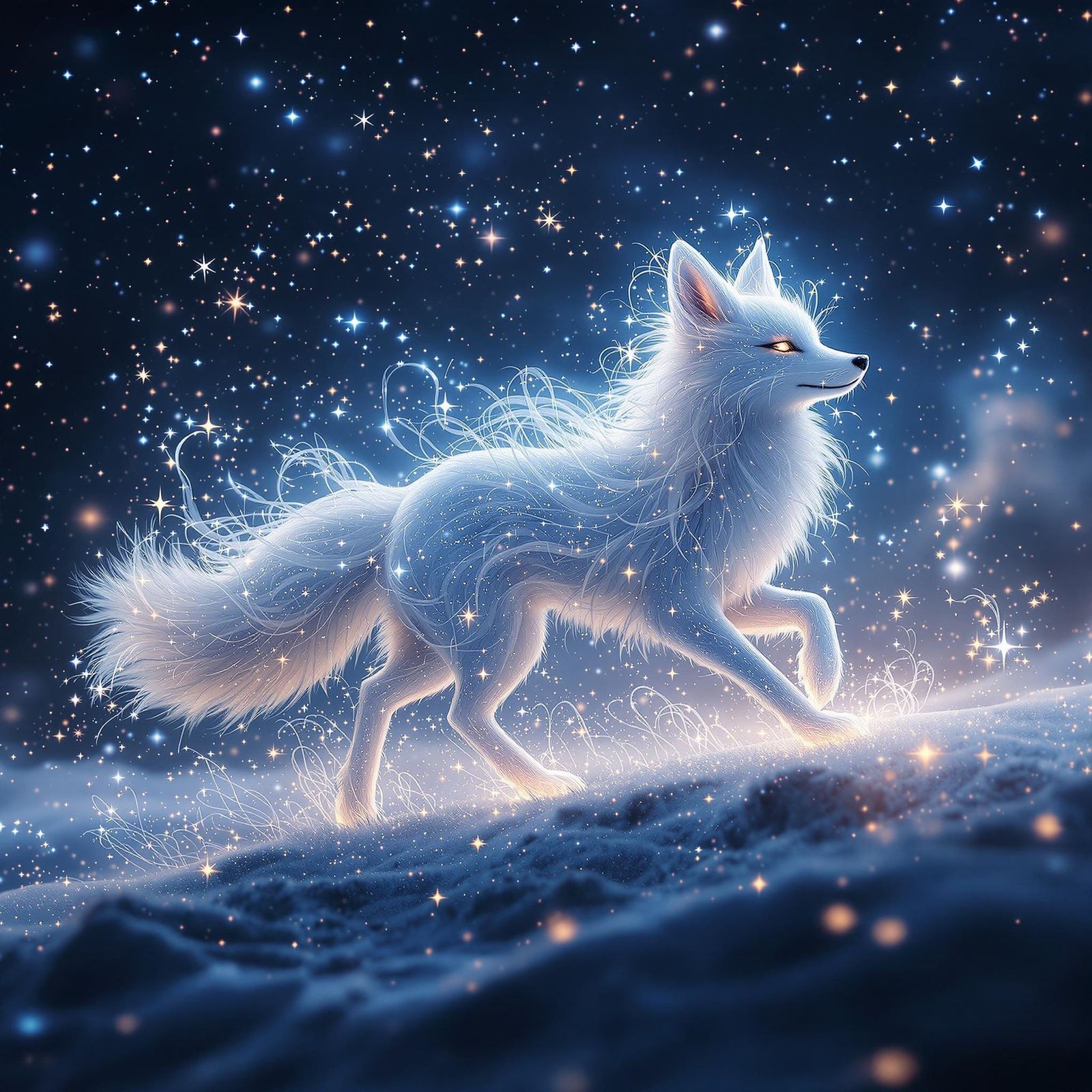 Moonlit Celestial Fox in Dreamlike Splendor