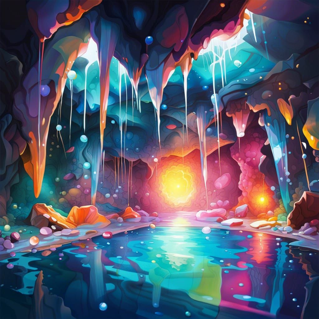 Crystal Cave Reflections in Graffiti Art Style