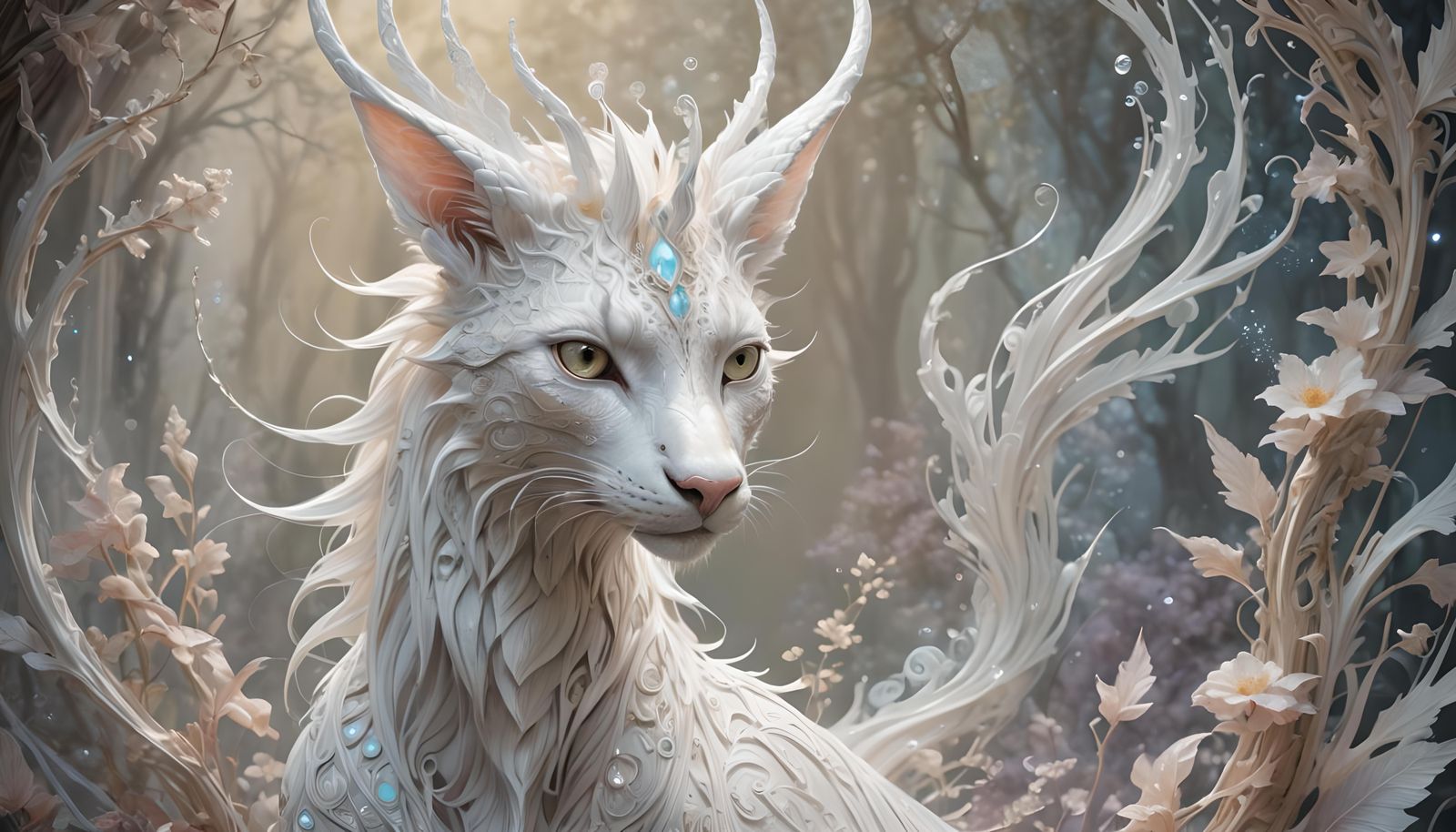Ethereal White Creature in a Magical Fantasy Landscape