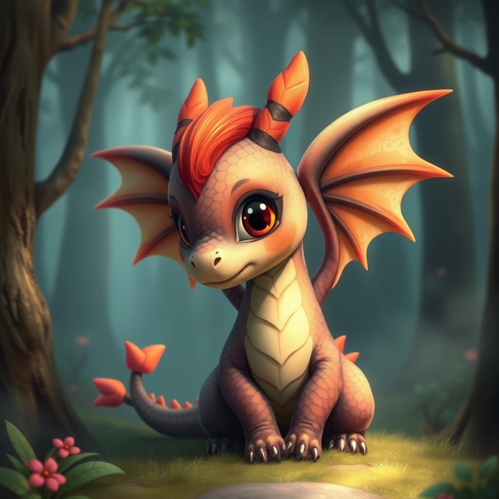 Mystical Dragon in Misty Forest: Realistic Rendering