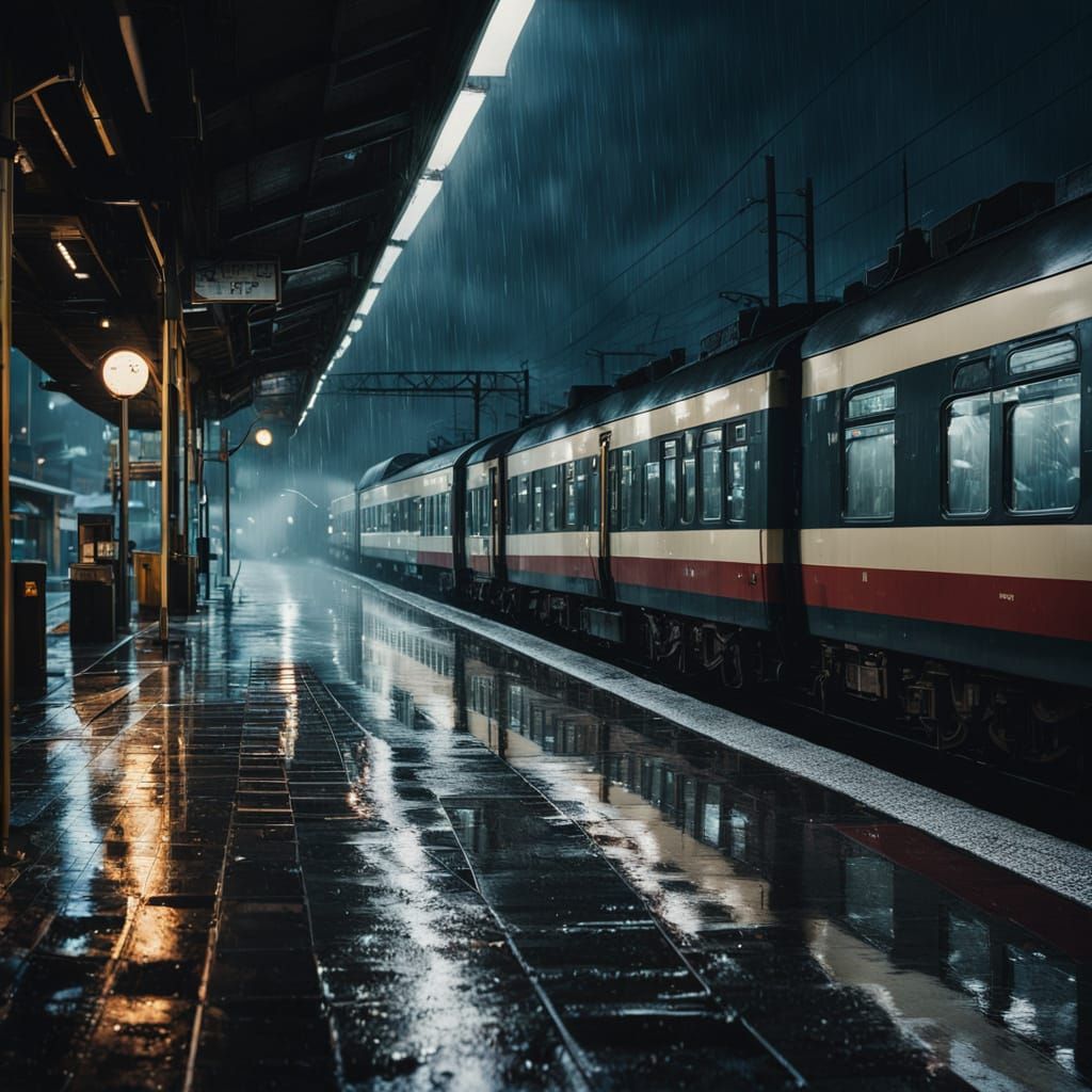 Gloomy Evening Train Station in Moody Cinematic Style