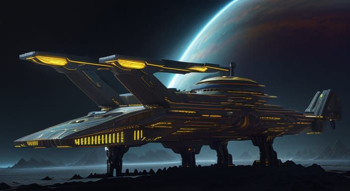 Solarpunk Starship Soars Through Saturn's Vast Expanse in Me...