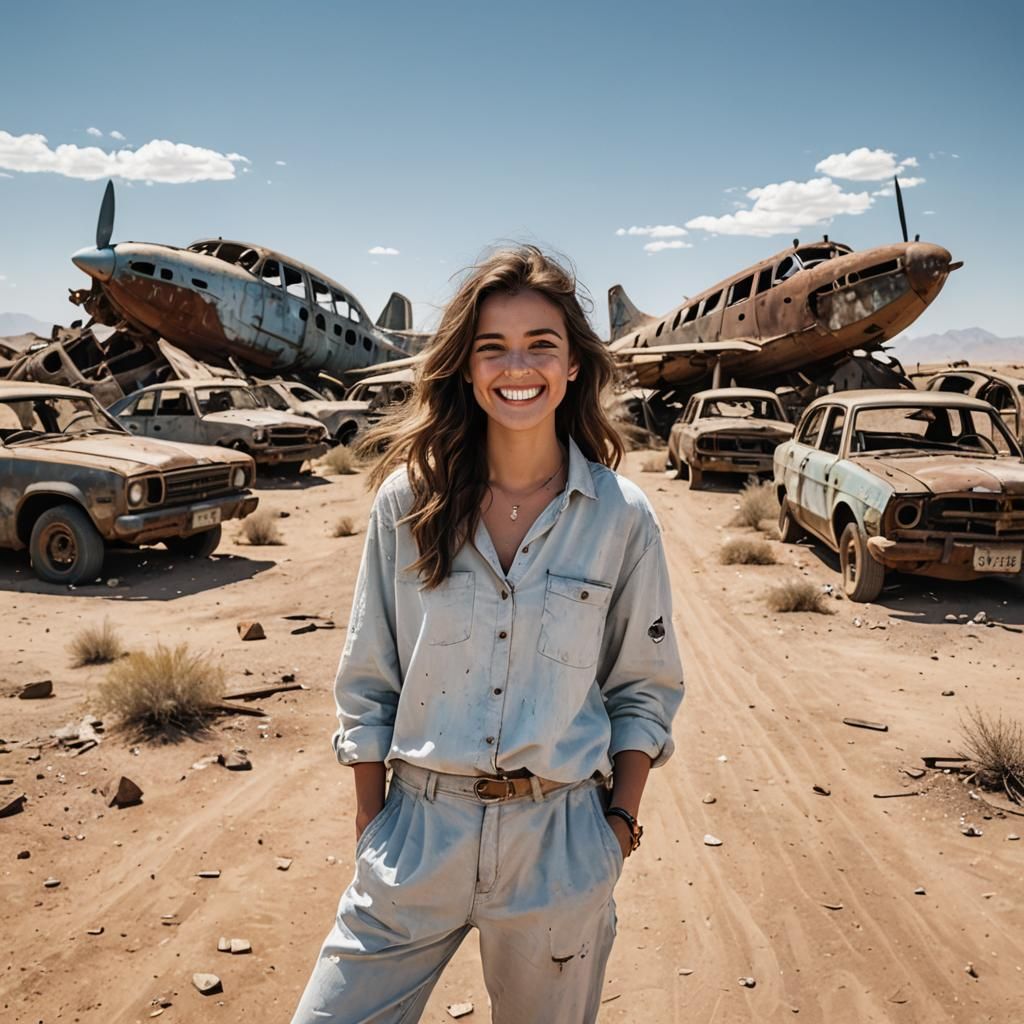 Smiling Woman in Desert Wasteland