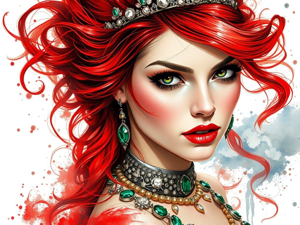 Regal Red-Headed Princess in Jewel-Toned Finery