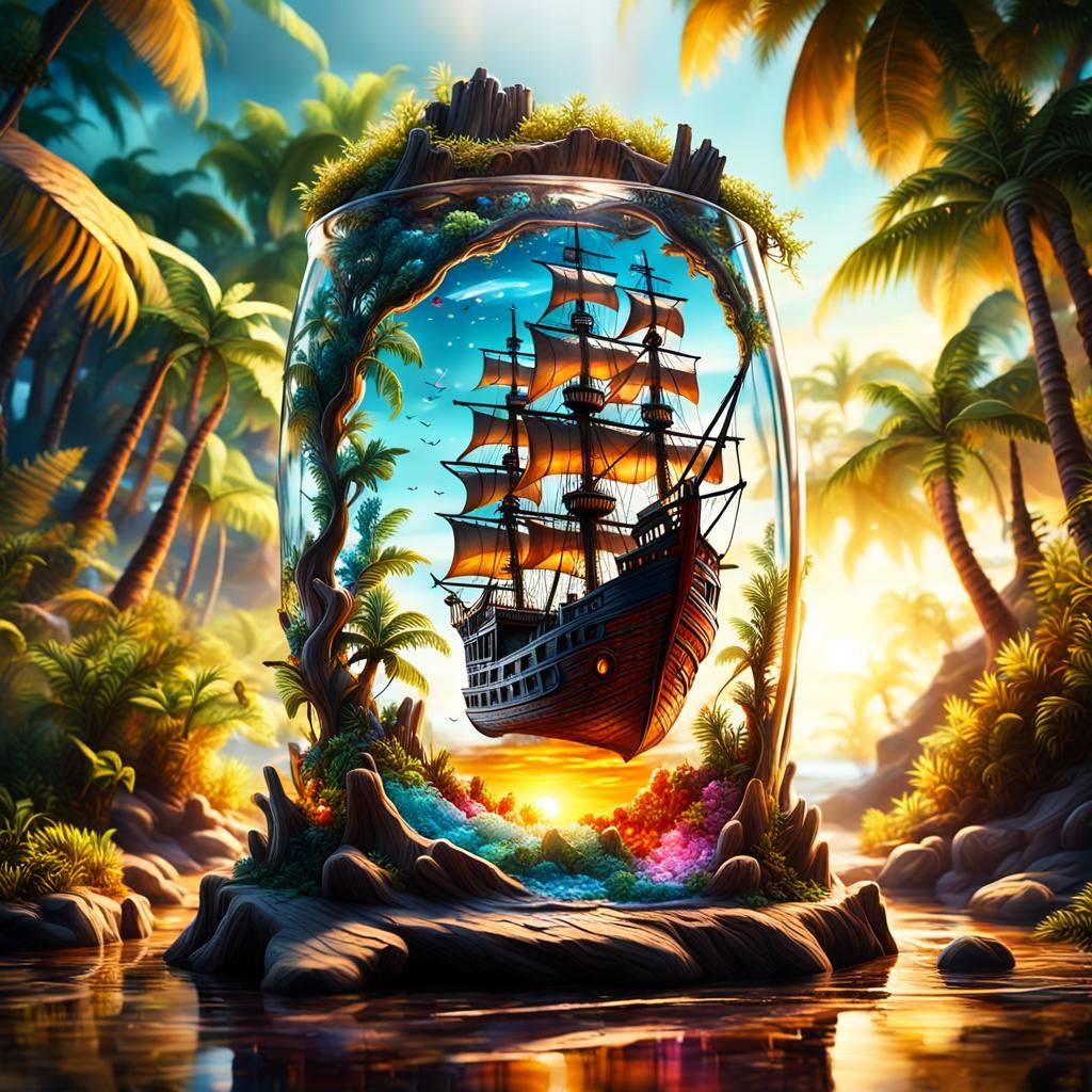 Pirate Ship in a Bottle: Fantasy Matte Painting