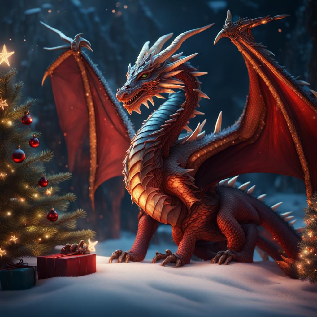 Festive Christmas Dragon in Detailed Matte Painting Style