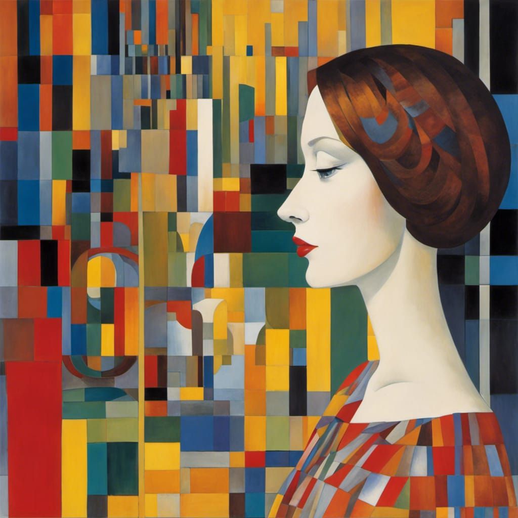 Pensive Woman at Window in Abstract Style