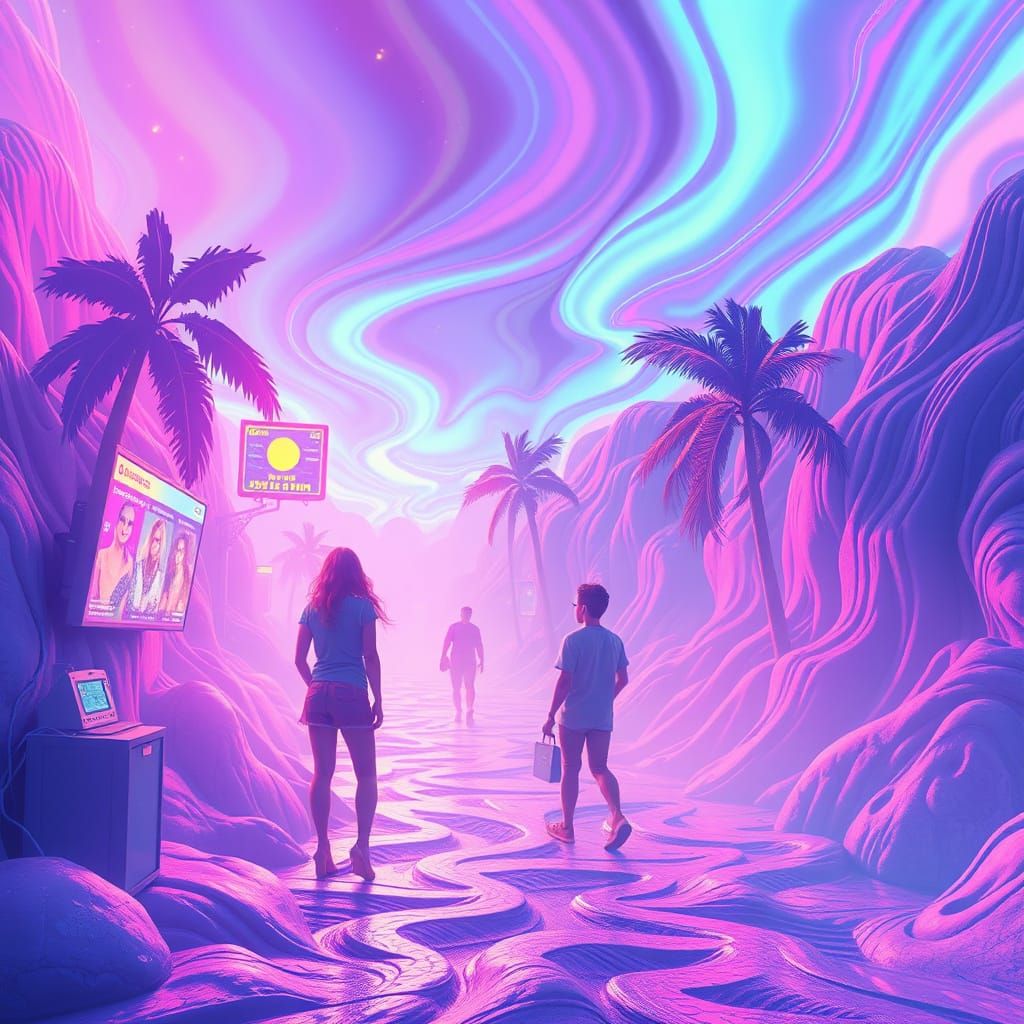 Vaporwave Scene with Retro and Neon Elements