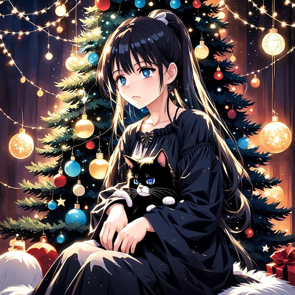 Lonely Woman with Plushie in Anime Style