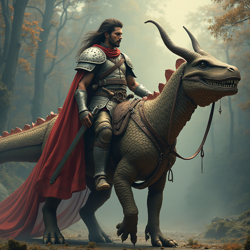 Armored Dinosaur-Dragon Hybrid in Fantasy Art Style