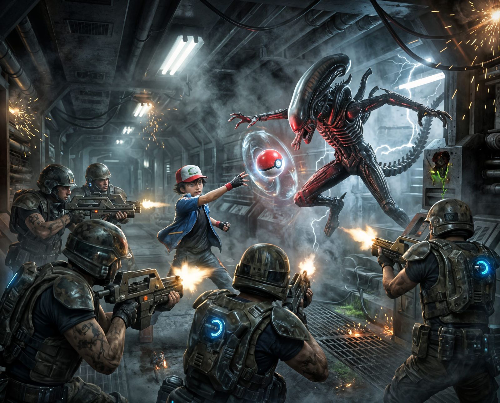 Surreal Sci-Fi Battle: Ash vs Xenomorph in Industrial Corrid...