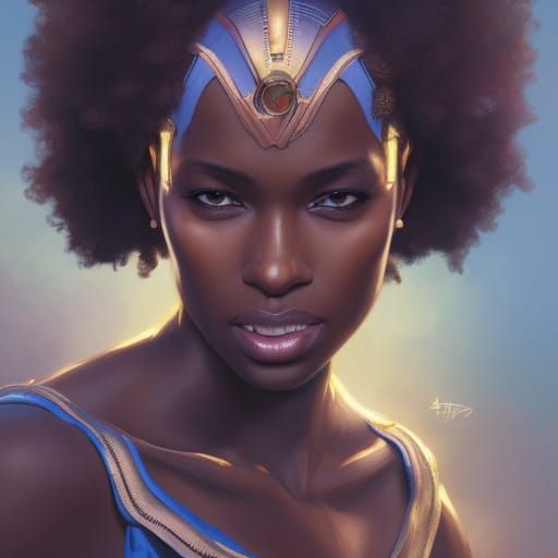 Black Woman Superhero Portrait in Art Nouveau Style
