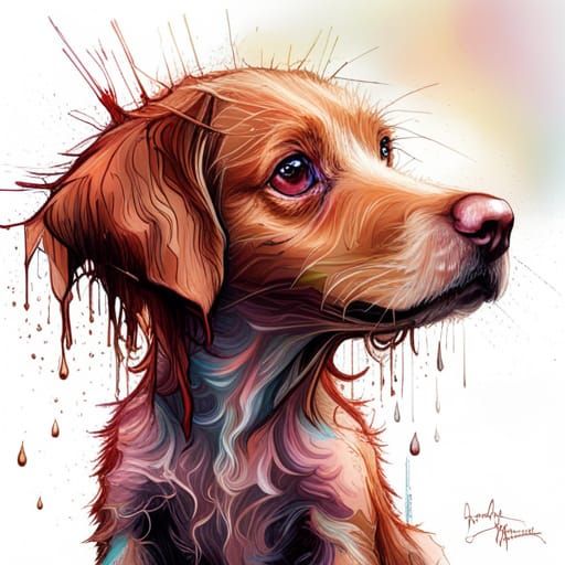 Adorable Puppy in the Rain: Hyperreal Splash Art