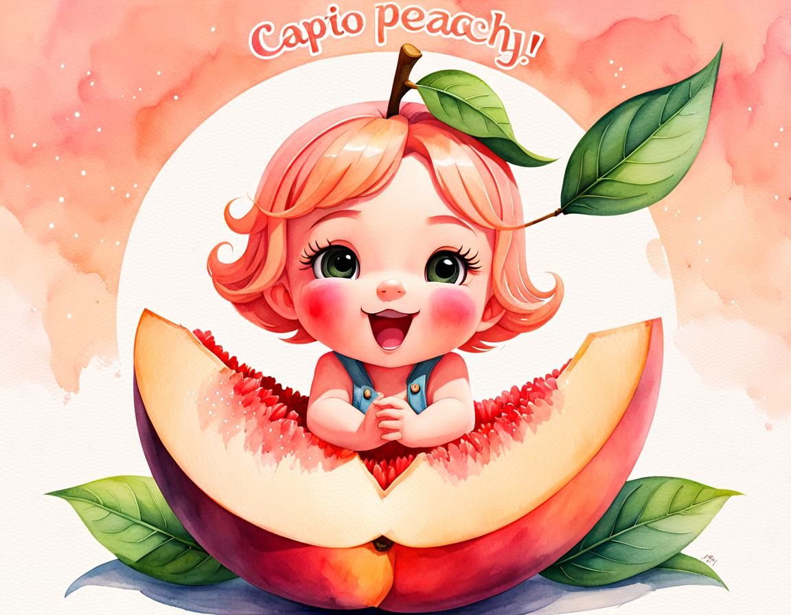 Adorable Peach Watercolor Clipart Illustration