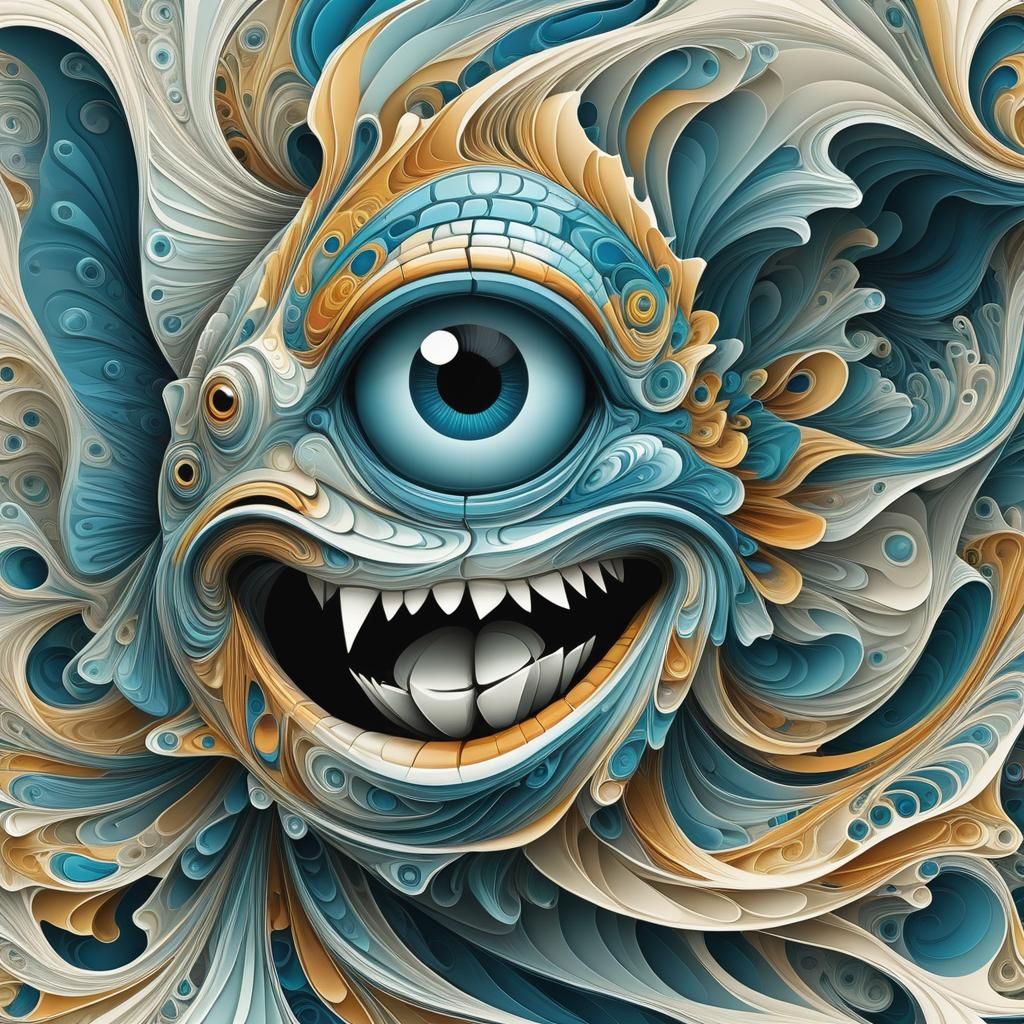 Abstract Fish Face with Dynamic Brushstrokes