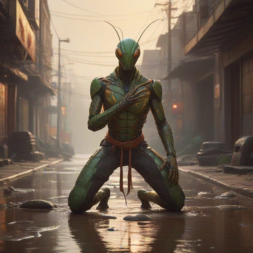 Asian Karate Praying Mantis Fighter in Sewer