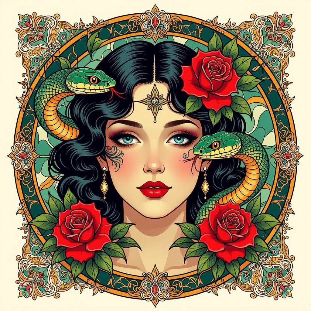 Mystical Tattoo Designs: Snakes, Roses, Eyes in Art Nouveau ...