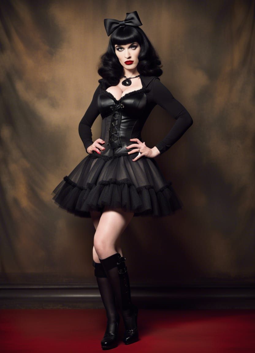 Gothic Bettie Page Crossdresser Full Body Image