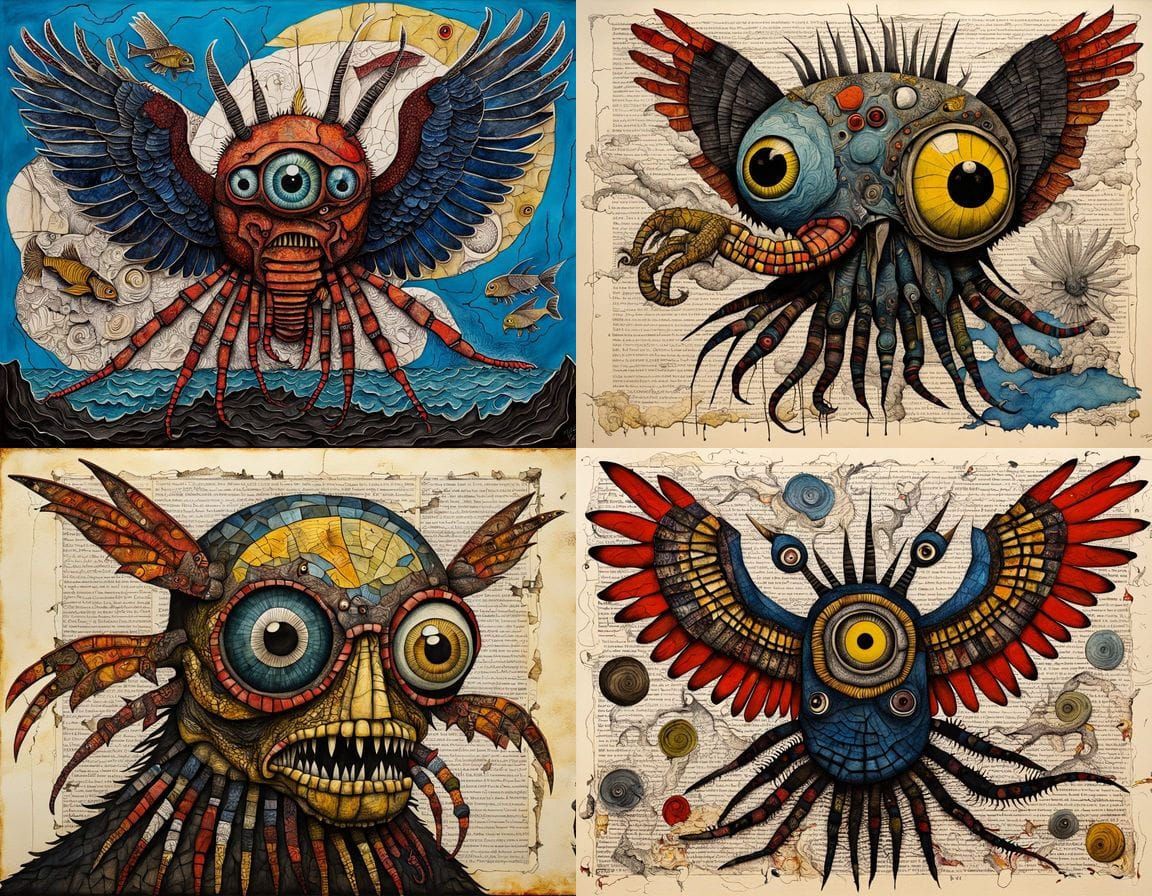 Grotesque Mutant Zygote Collage in Mixed Media