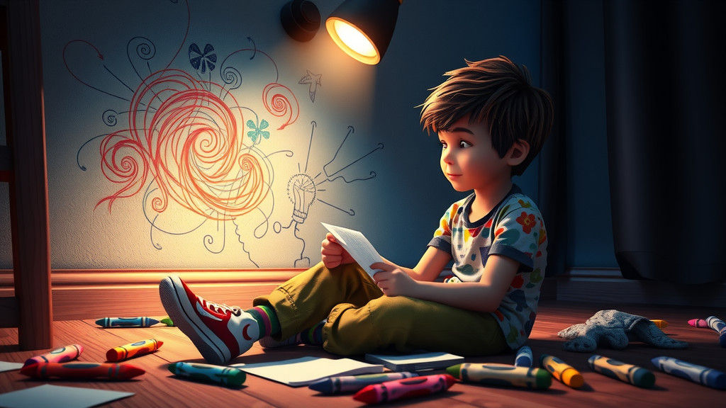 Boy Creates Van Gogh Style Doodle in Room