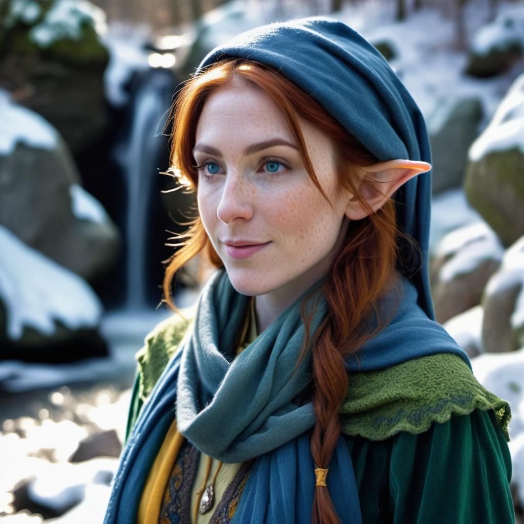 Elf Woman in Winter Forest, Renaissance Style