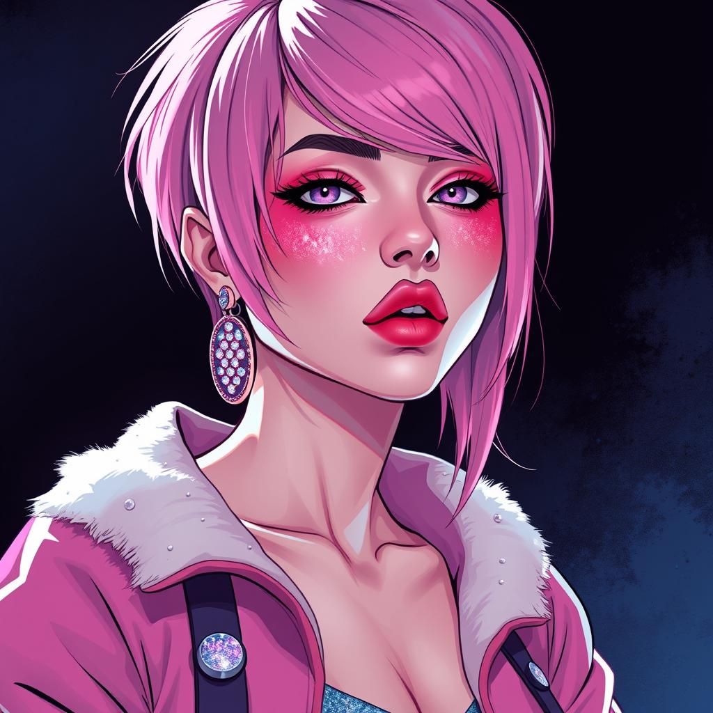 Woman with Pink Hair in Vibrant Comic Art Style
