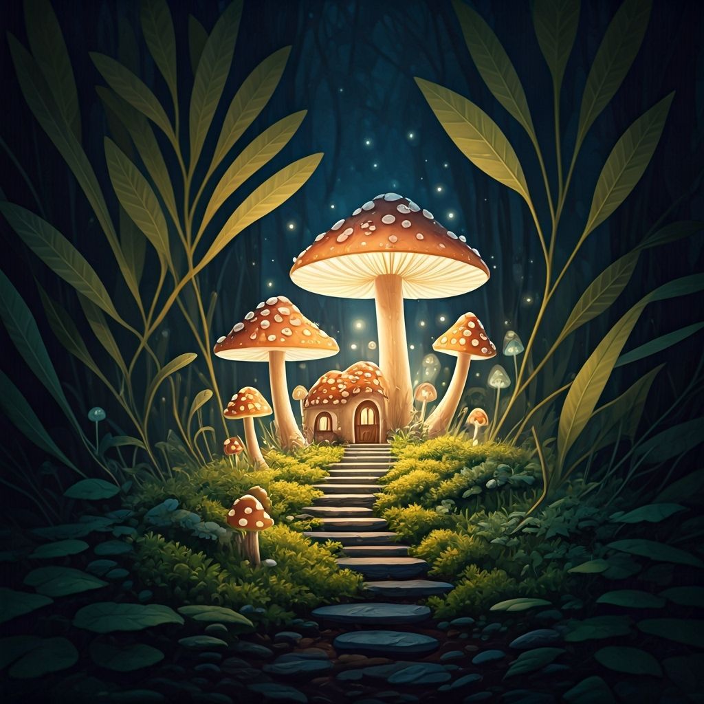 Bioluminescent Mushroom Village in Enchanted Forest