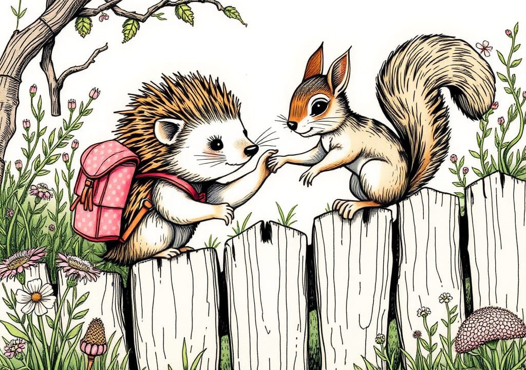 Hedgehog and Squirrel's Adventure: Filigree Storybook Illust...