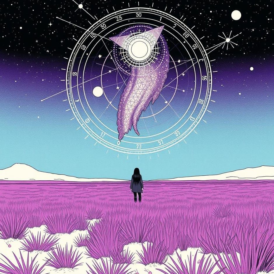 Celestial Galaxy Storm in Minimalist Illustration Style