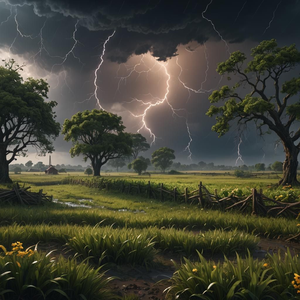 Cyclone's Fury: Catastrophic Countryside Thunderstorm