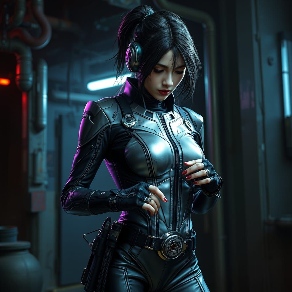 Futuristic Woman in Industrial Cyberpunk Style
