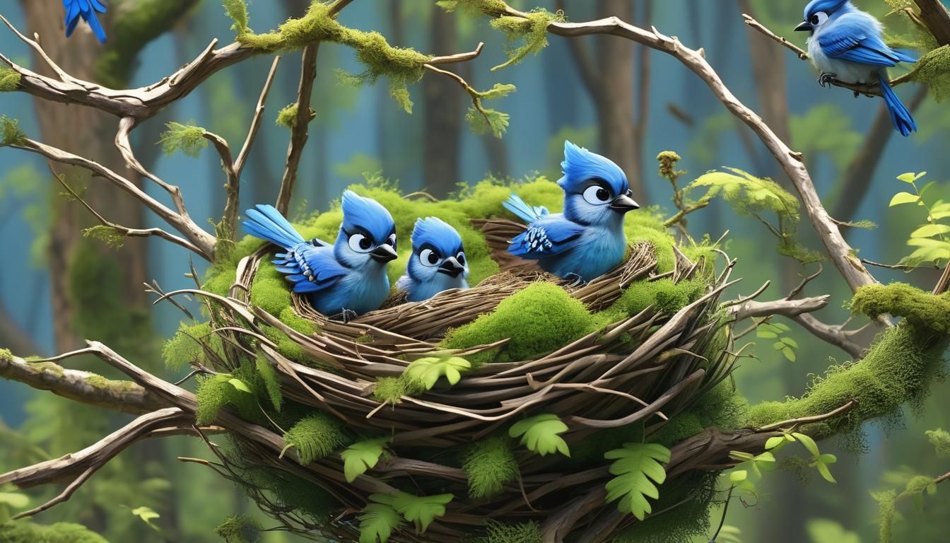 Fluffy Bluejays Take Flight: Pixar-Style 3D Animation