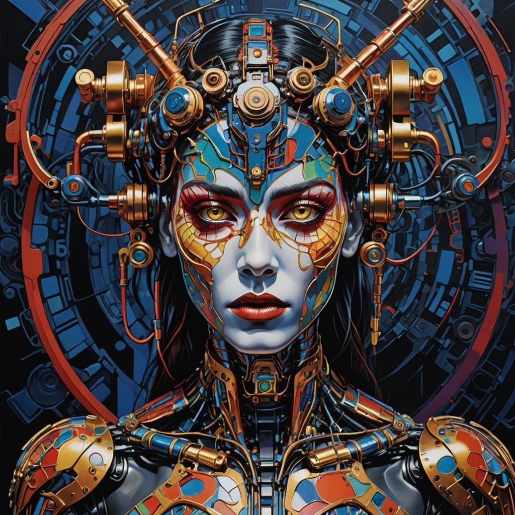 Fauvist Metallic Cyborg Portrait in Dark Fantasy Realm