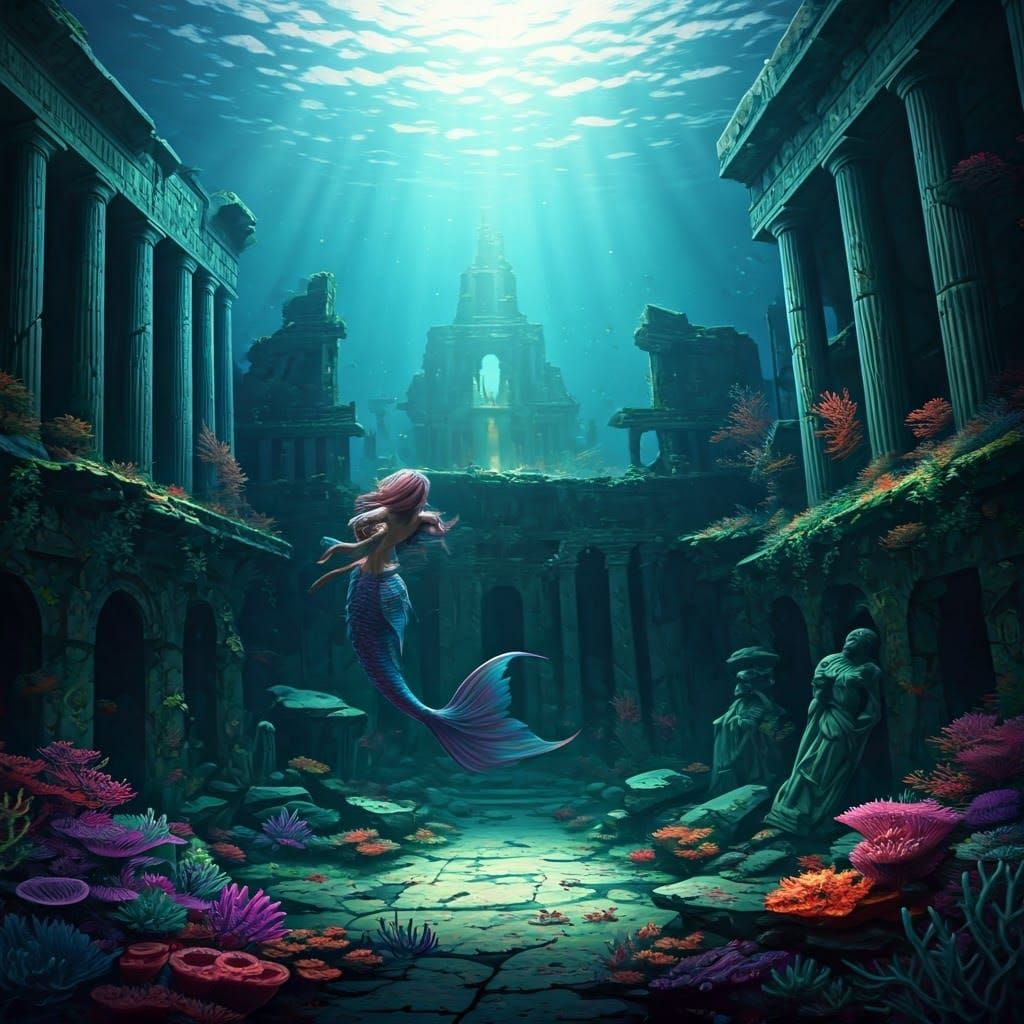 Mermaid in Majestic Atlantis Ruins
