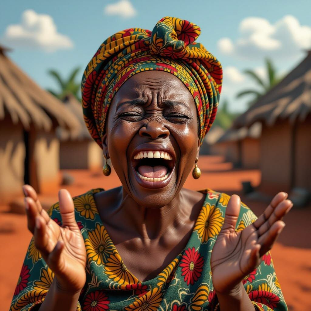 Mama Nwokocha Laughing Expressively in Comic-Style Portrait