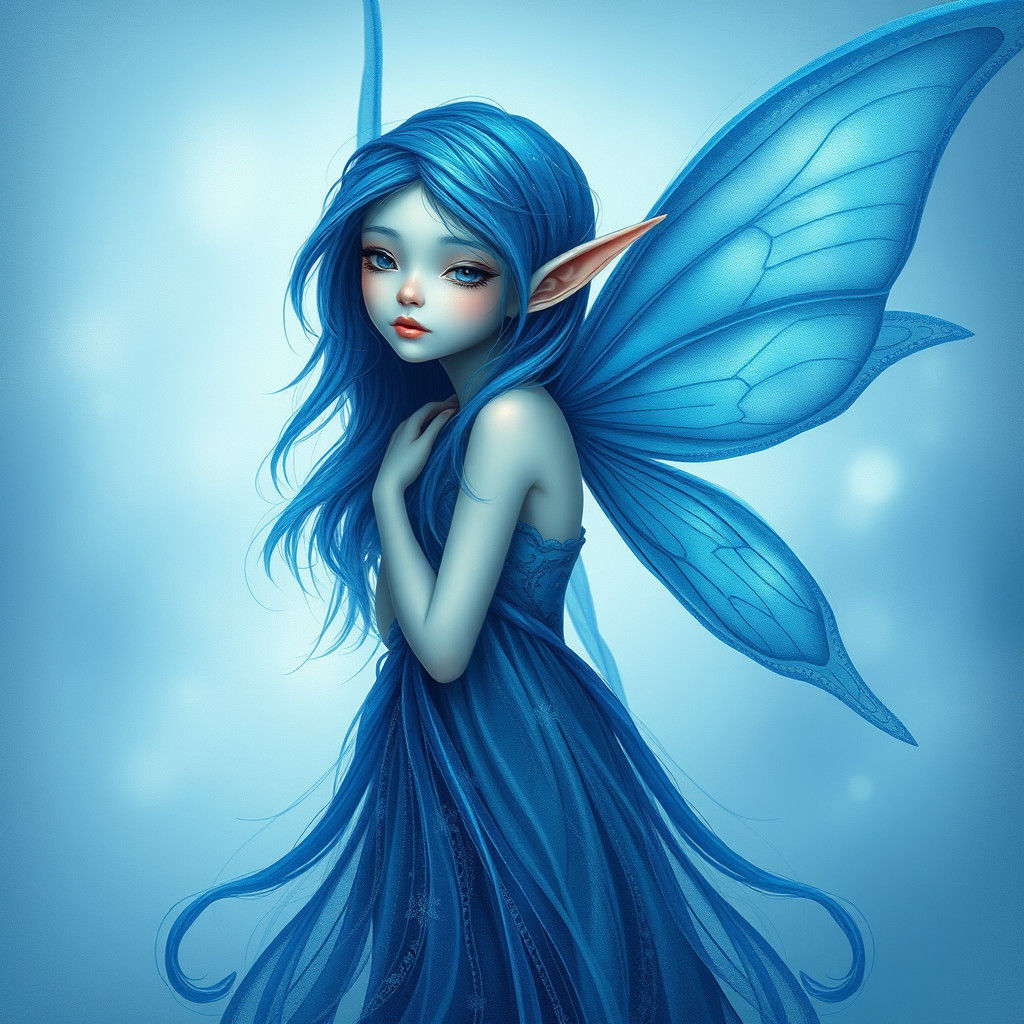Ethereal Blue Fairy Elf in Romantic Style