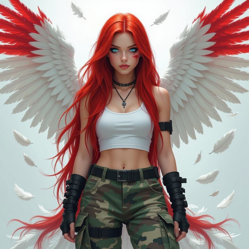 Red-Haired Winged Girl in Dystopian Realism