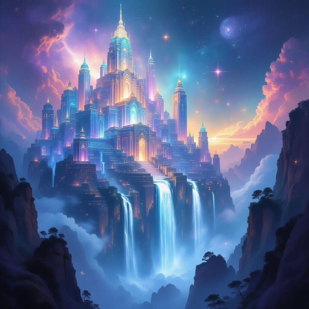 Ethereal Lost City Amidst Cosmic Nebulae