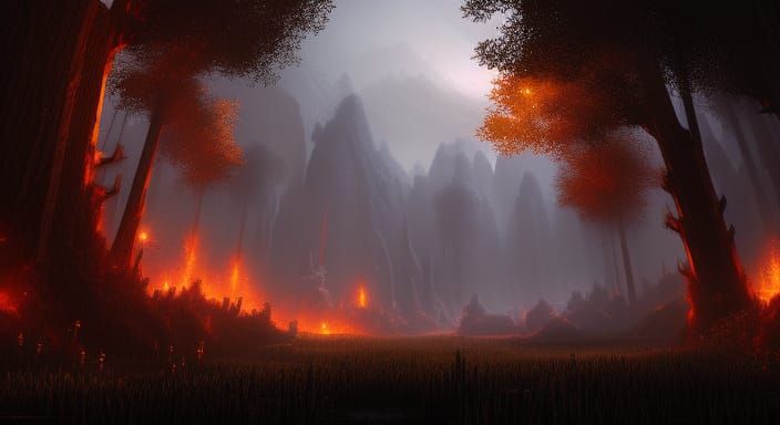Dark Minecraft Landscape in Fantasy Style