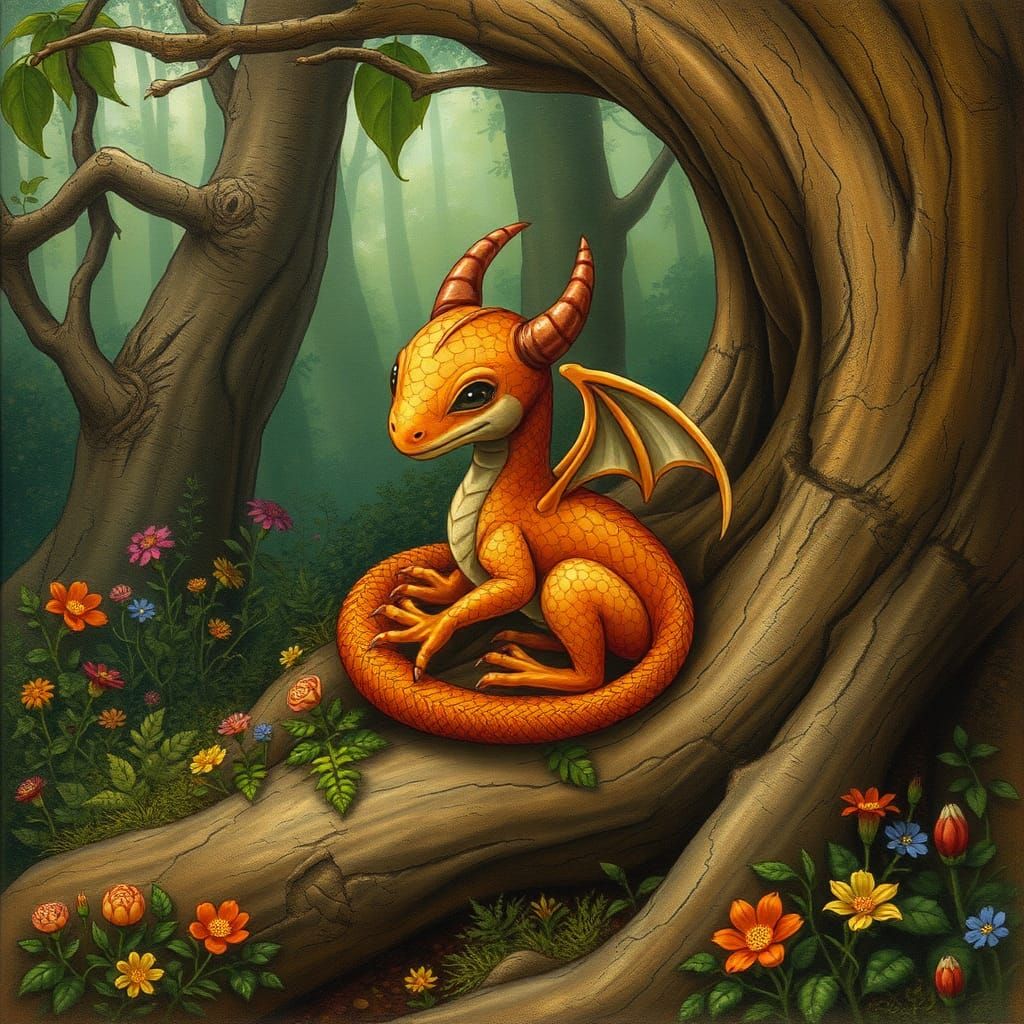 Endearing Earth Dragon Hatchling in Mystical Forest