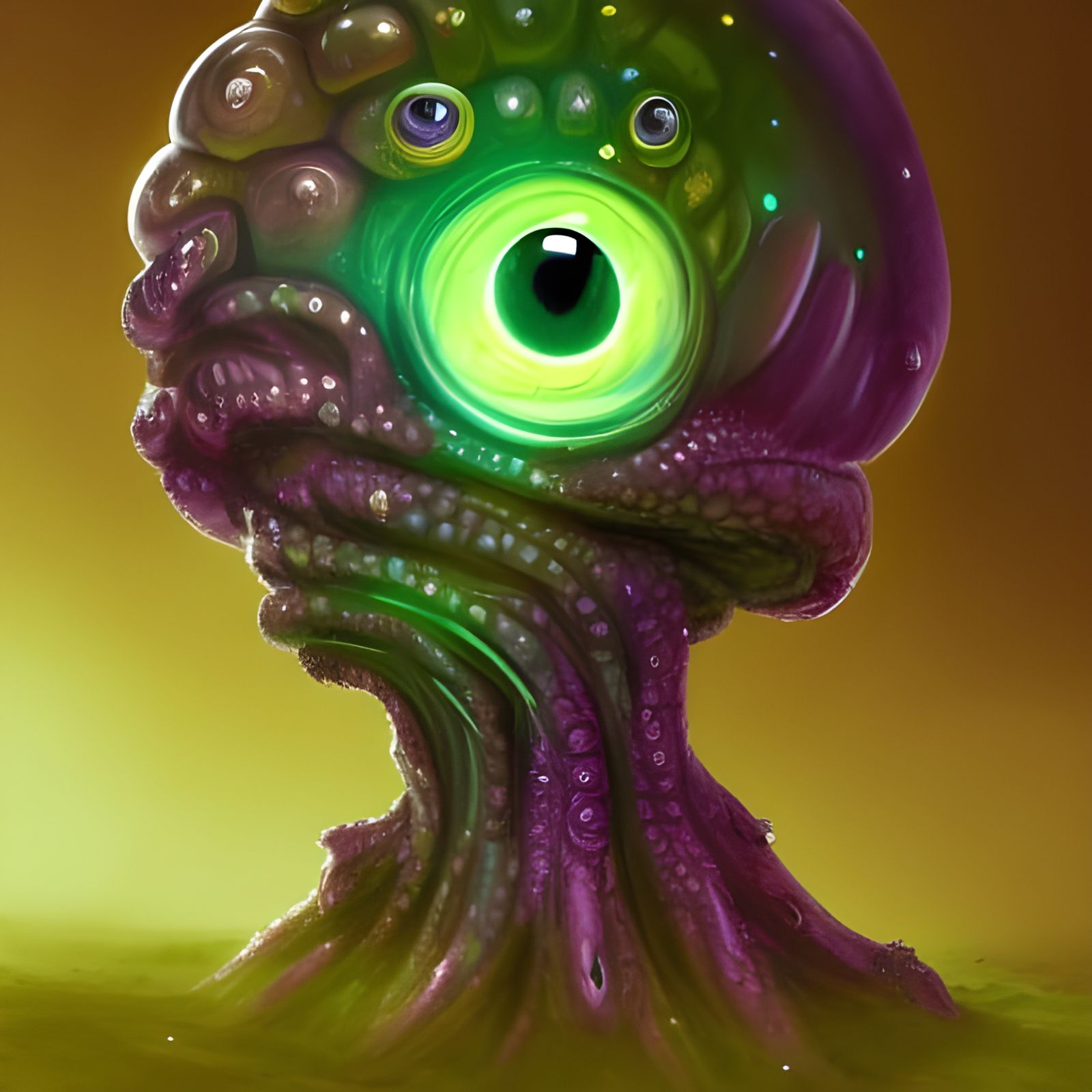 Giant Cute Alien with Galaxy Eyes and Slime