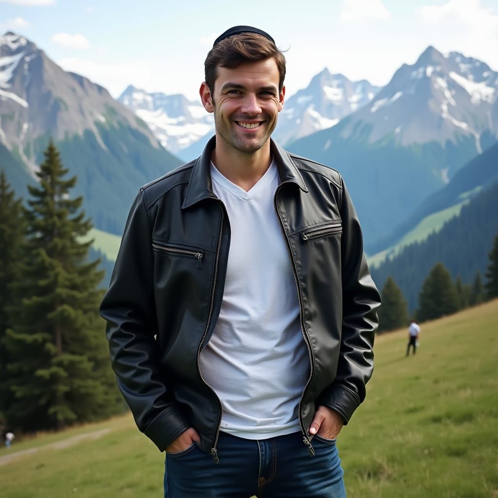 Man with Kippah in Alpine Landscape Portrait