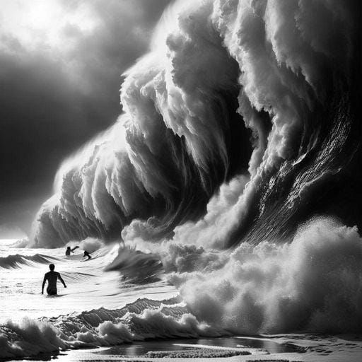 Waves Breaking on a Beach with Swimmers