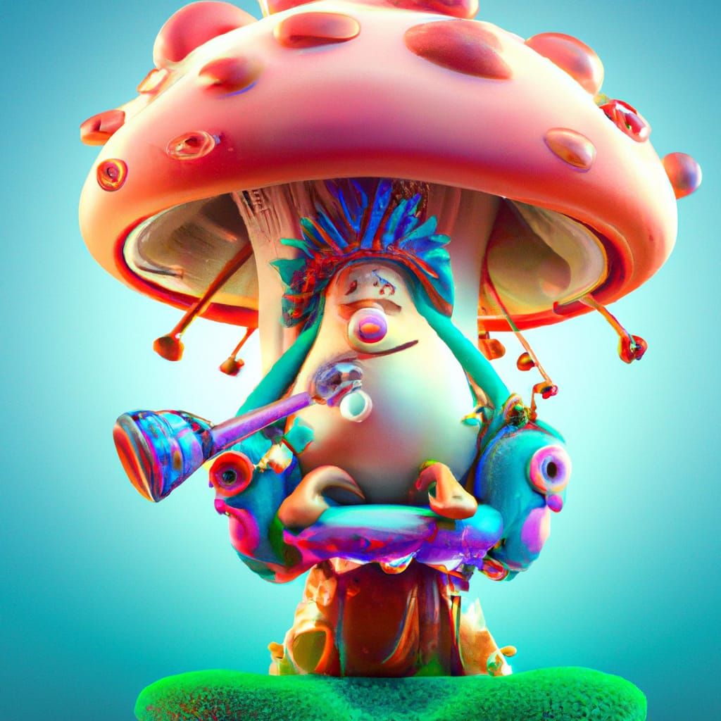 Mushroom King on Toadstool Throne: 3D Digital Art