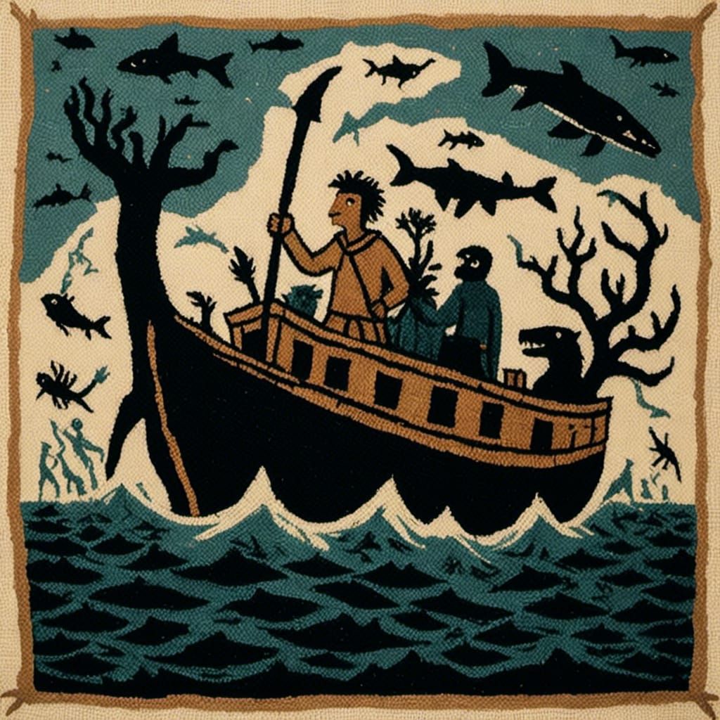 Stone Age Whale Silhouette on the Sea