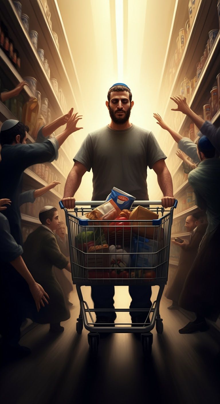 Heroic Man Standing Strong Amidst Supermarket Chaos